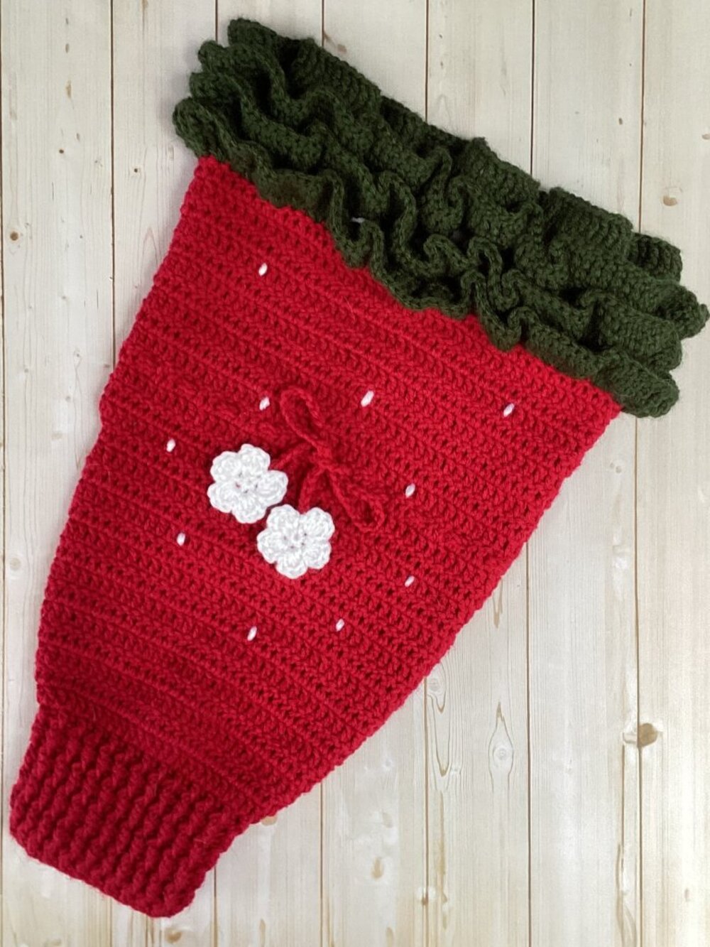 Handmade Crocheted Strawberry Dog Dress (Size Medium/Large)